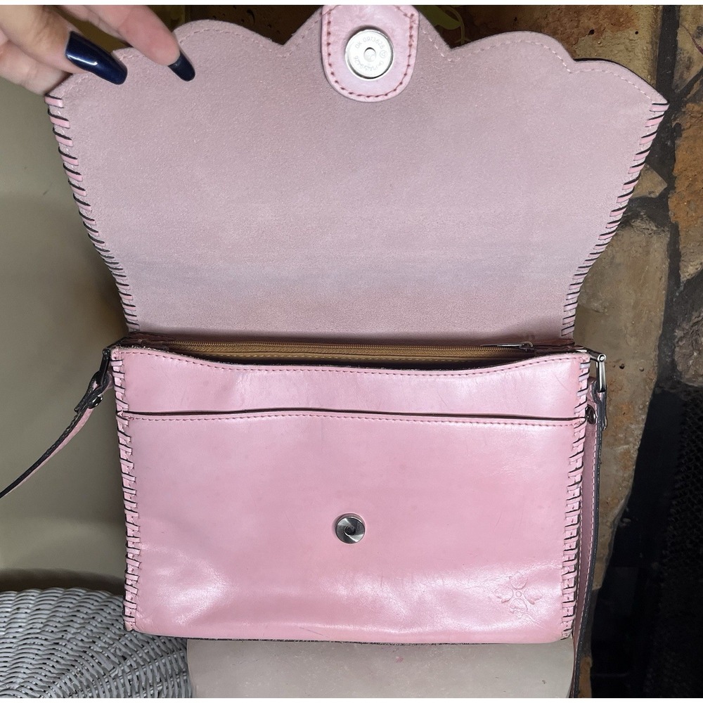 Patricia Nash Pink Embossed Crossbody Bag Snap Flap Zip Top Silver Hardware - Picture 3 of 11
